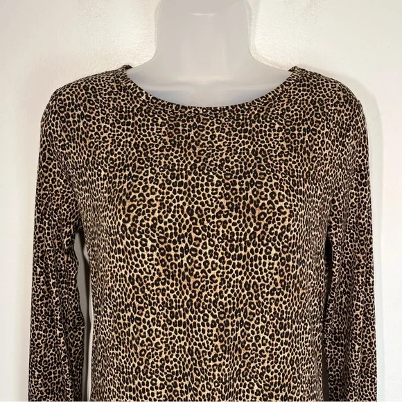 NWOT Michael Kors Drop Hem Leopard Long Sleeve Dress Pleated Stretchy Size XS - Picture 3 of 11